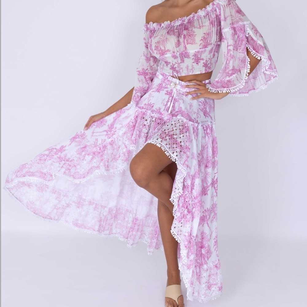 Blitz Cotton Linen Pink Maxi Skirt MADE IN ITALY Women’s S/M